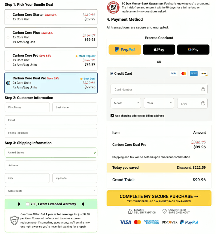 Carbon Core Ab Stimulator secure checkout page